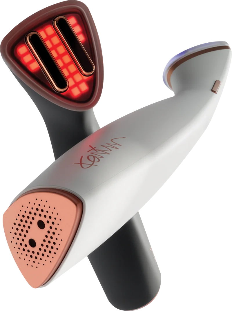Y Pro Red and Blue treatment heads with transparent polycarbonate surfaces and two integrated metal strips