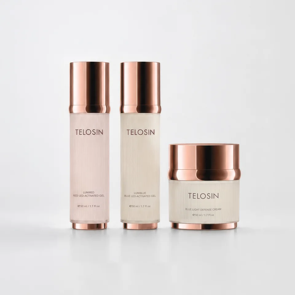 Three Telosin Lumiactive skincare products